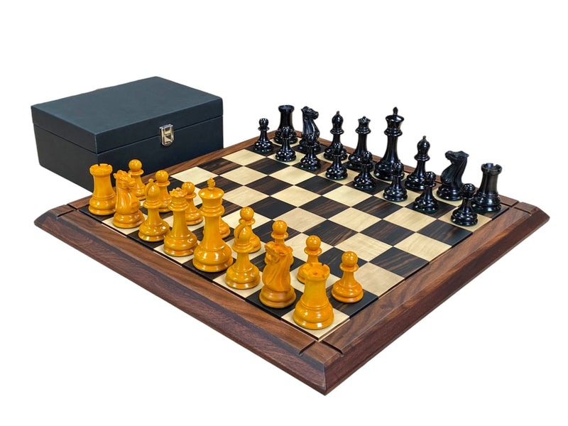 1849 Antique Ebony Staunton Chess Set with 21-Inch Ebony Golden Rosewood Board and Vinyl Box