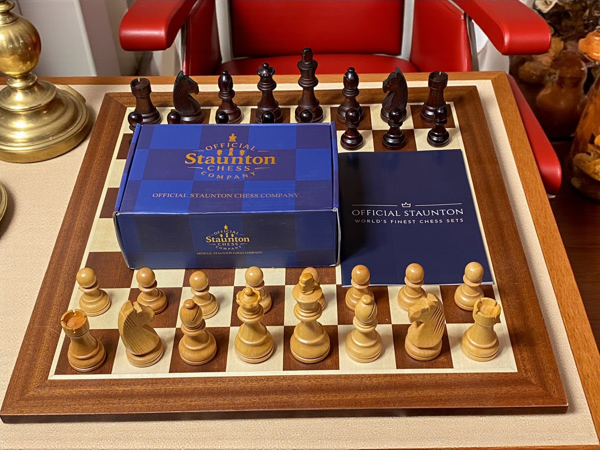 3.9 Inch Grandmaster Brown Mahogany Chess Set & Slide Ld Box