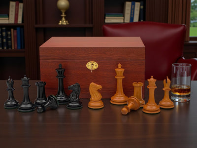 Antique Harrwitz Chessmen and Mahogany Deluxe Box