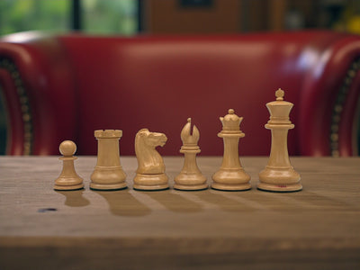 1850 Boxwood and Ebony Chessmen – 4.4-Inch King -Deluxe Mahogany Box