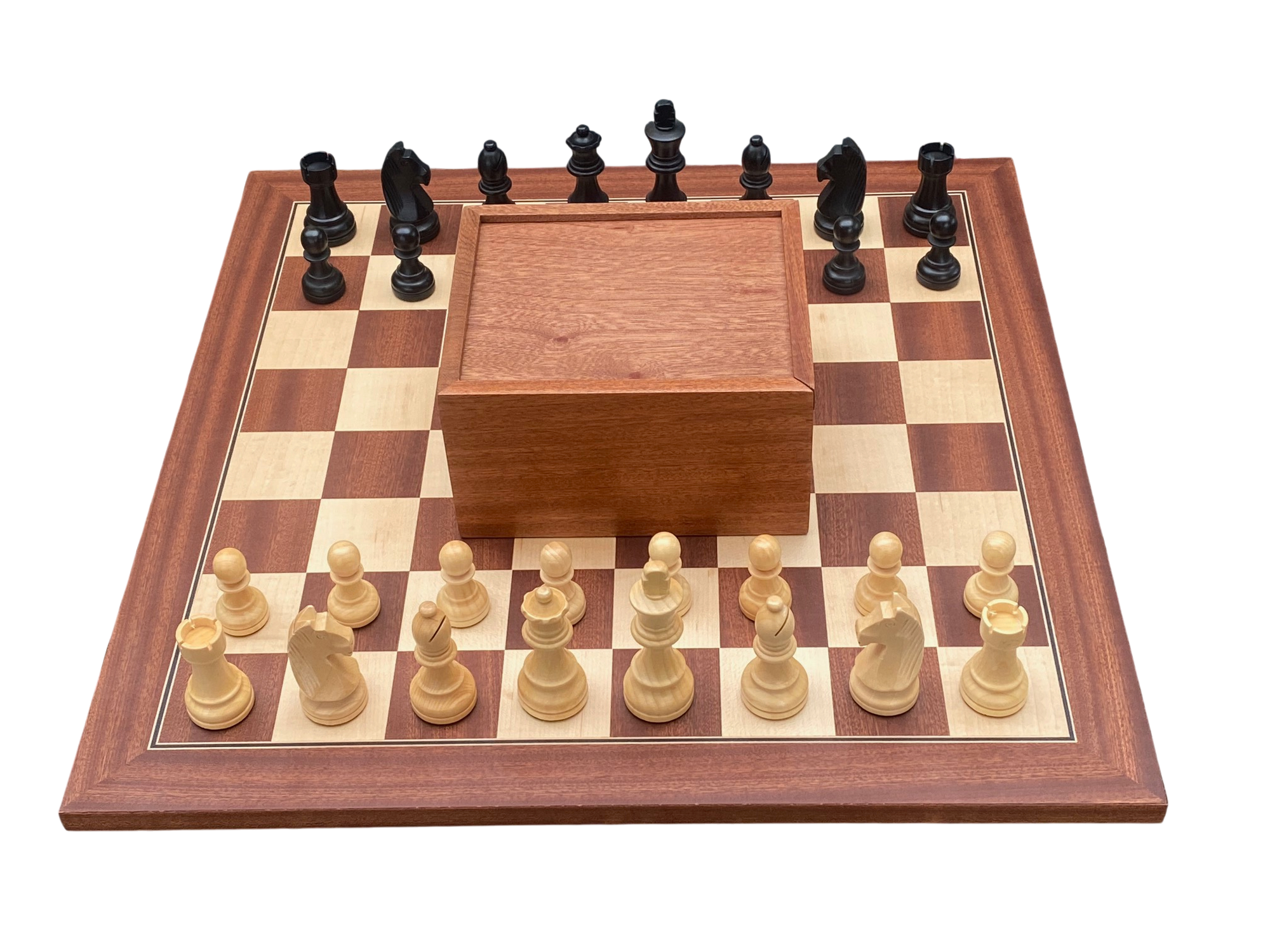 3.75" Grandmater Black Mahogany Deluxe Chess Set and Slide Lid Box