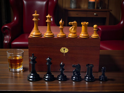 3.5" 1862 Antique Staunton Chessmen and Mahogany Deluxe Box