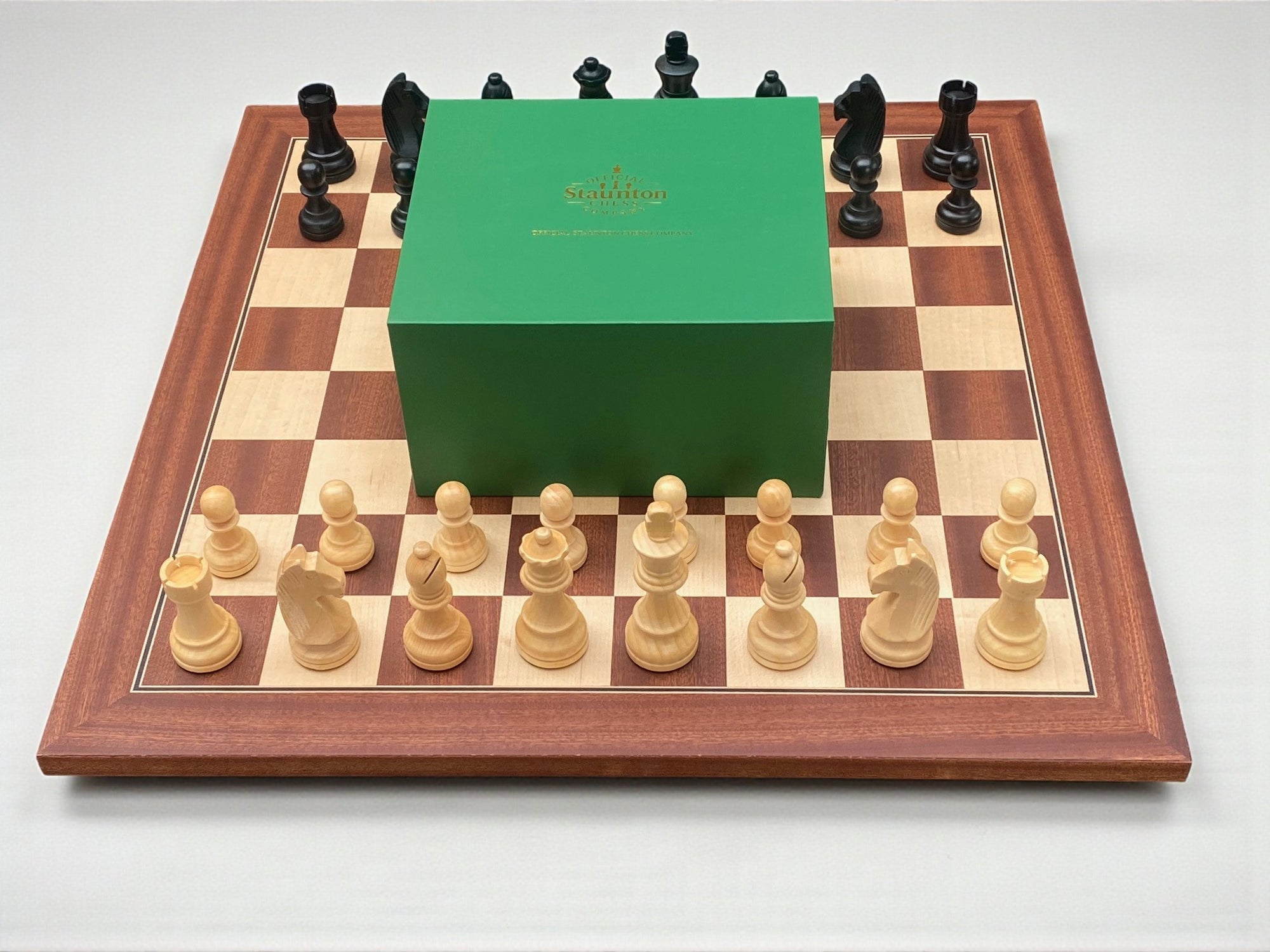 3.75" Grandmater Black Mahogany Deluxe Chess Set and Slide Lid Box