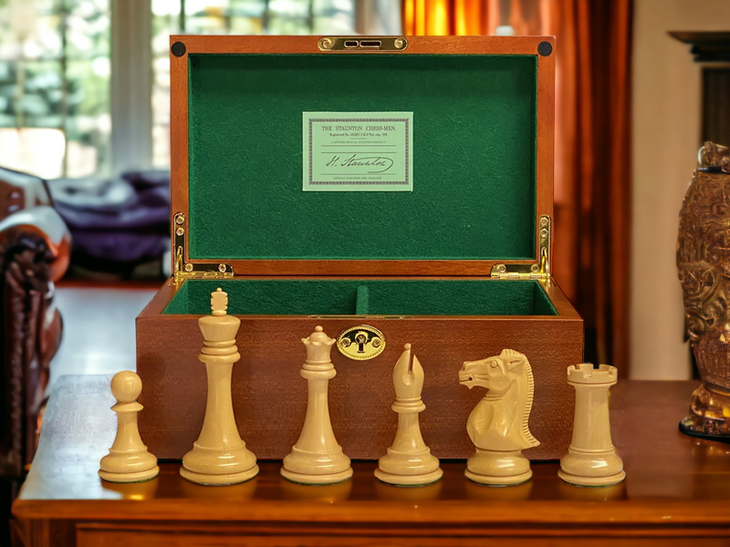1915 Staunton Ebony Chess Pieces & Mahogany Chess Box - Official Staunton™ 