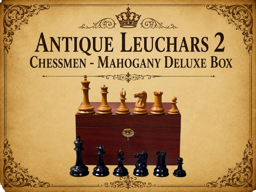 Antique Leuchars 2 Chessmen - Mahogany Deluxe Box