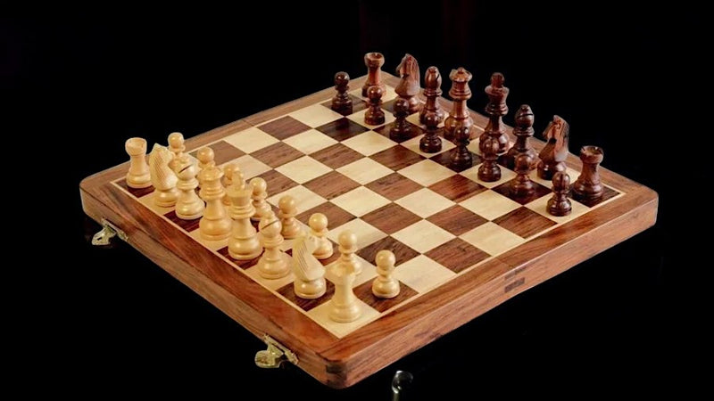 14" Hand Made Acacia Magnetic Folding Chess Set