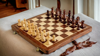 14" Hand Made Acacia Magnetic Folding Chess Set - Official Staunton™ 
