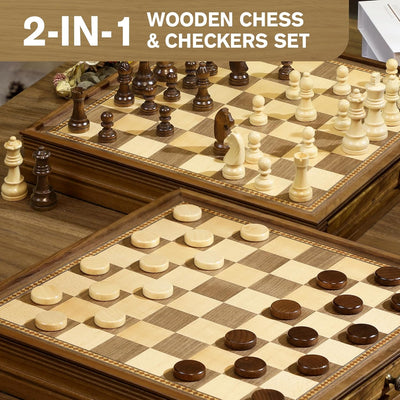 15 Inch Deluxe Walnut Drawer Chess Set