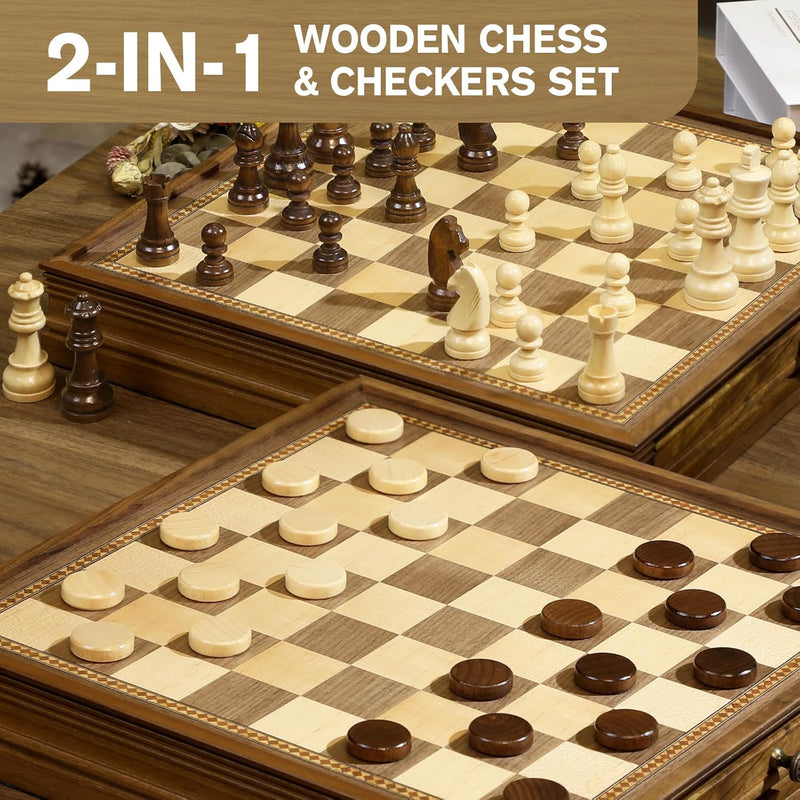 15 Inch Deluxe Walnut Drawer Chess Set