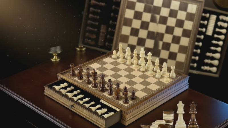 15 Inch Deluxe Walnut Drawer Chess Set