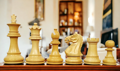 3.5" Queens Gambit Fierce Knight Acacia Chess Pieces - Official Staunton™ 