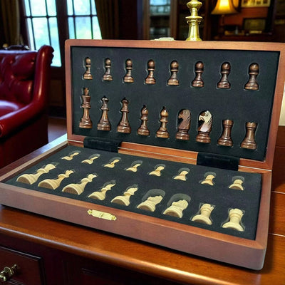 12-Inch Folding Magnetic Walnut-Style Chess Set