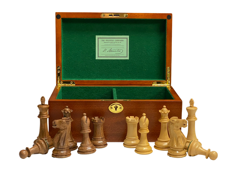 1925 Old English Staunton Acacia Chess Pieces & Mahogany Box - Official Staunton™ 
