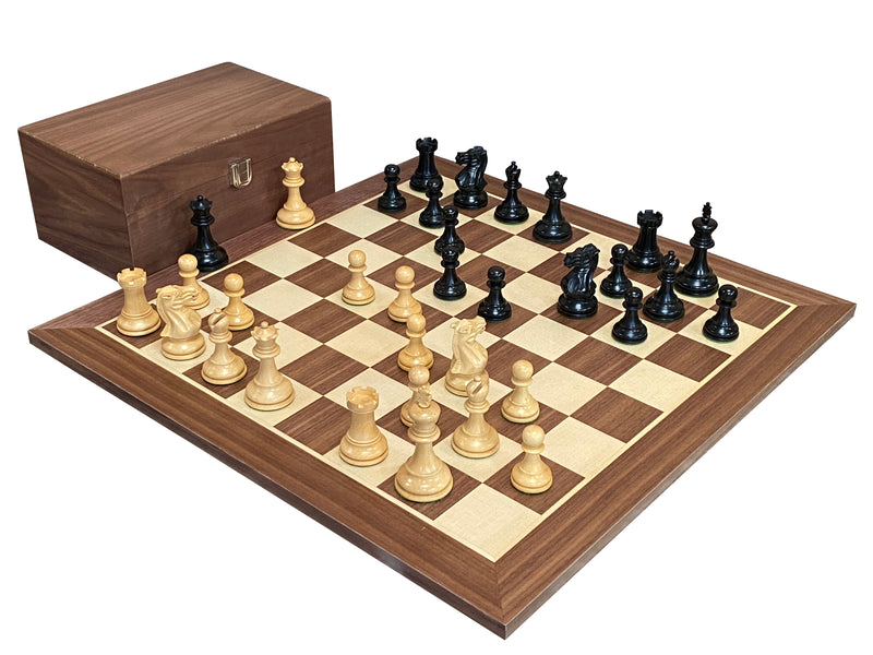 Elite Players Ebonised Chess Pieces, 19" Walnut Chessboard & Box - Official Staunton™ 