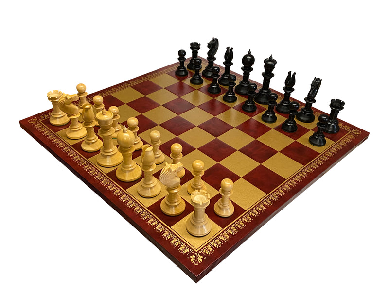 Italian Eco Leather Board with Calvert Boxwood & Black Chess Pieces - Official Staunton™ 