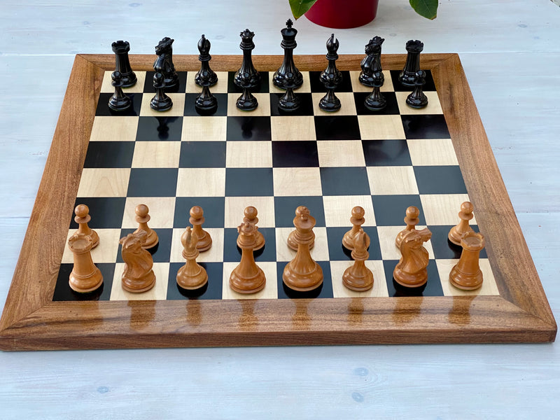 4 Inch Staunton Antique Collector 23" Ebony Acacia Chessboard & Mahogany Box - Official Staunton™ 