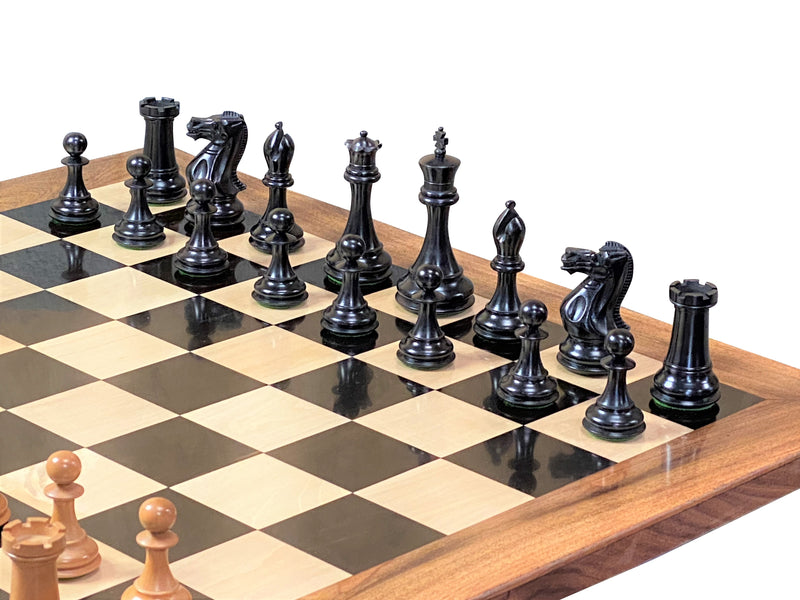 4 Inch Staunton Antique Collector 23" Ebony Acacia Chessboard & Mahogany Box - Official Staunton™ 