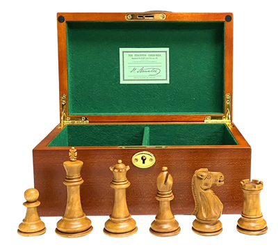 Antique Distressed Old English Staunton Chess Pieces & Mahogany Box - Official Staunton™ 