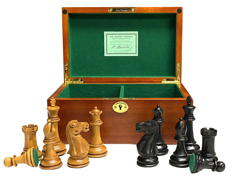 Antique Distressed Old English Staunton Chess Pieces & Mahogany Box - Official Staunton™ 