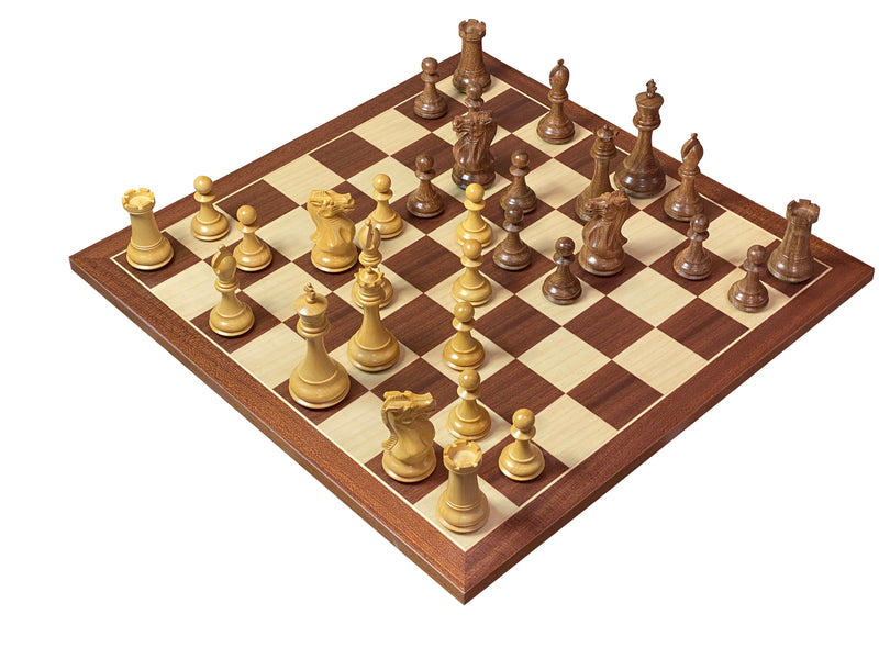 4" Staunton Collector Series Acacia Mahogany Chess Set & Burl Box - Official Staunton™ 