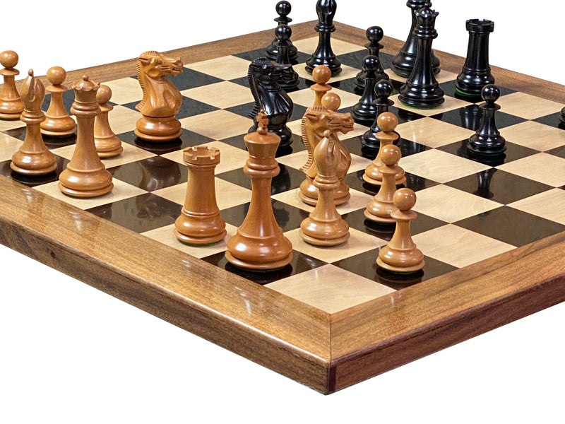 4 Inch Staunton Antique Collector 23" Ebony Acacia Chessboard & Mahogany Box - Official Staunton™ 