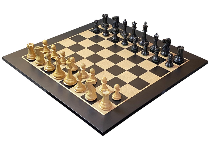 Old English Black Pieces, 20" Standard Anegre Chessboard & Vinyl Box - Official Staunton™ 