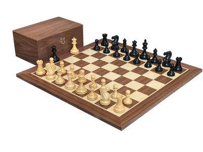 Elite Players Ebonised Chess Pieces, 19" Walnut Chessboard & Box - Official Staunton™ 