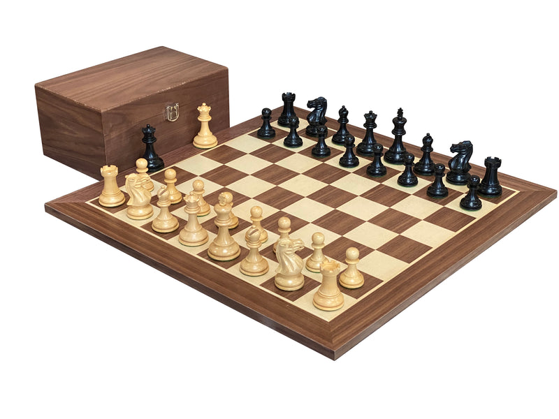 Elite Players Ebonised Chess Pieces, 19" Walnut Chessboard & Box - Official Staunton™ 
