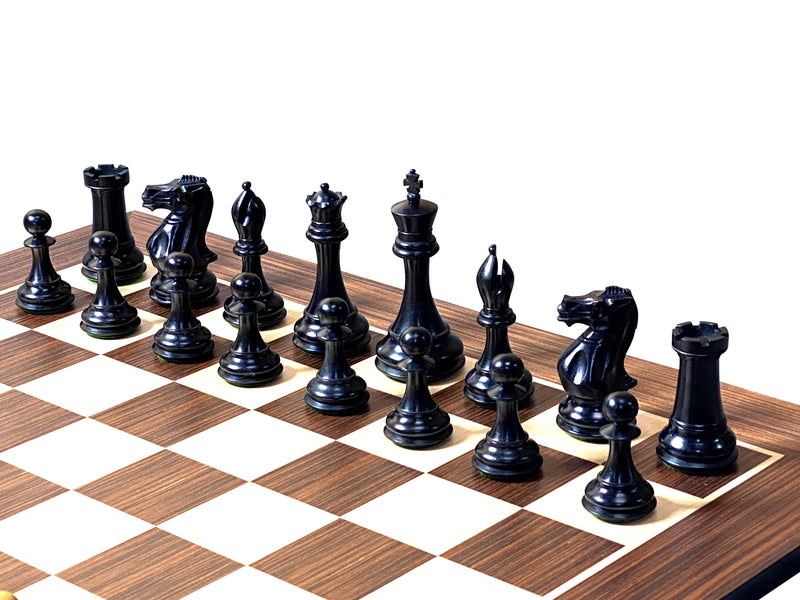 4" Ebonised Collector Chess Pieces 21"Wenge Chess Board & Mahogany Box - Official Staunton™ 