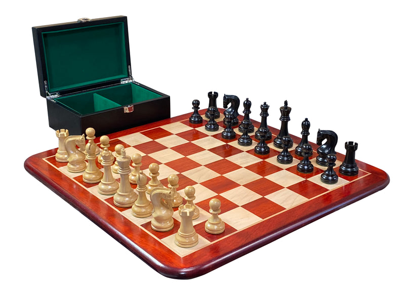 Leningrad Black Chess Pieces 21" Redwood Chessboard & Vinyl Box - Official Staunton™ 