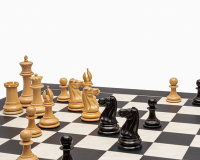 1849 Staunton Original Ebony Chess Pieces, Birdseye Anegre Chess Board - Official Staunton™ 