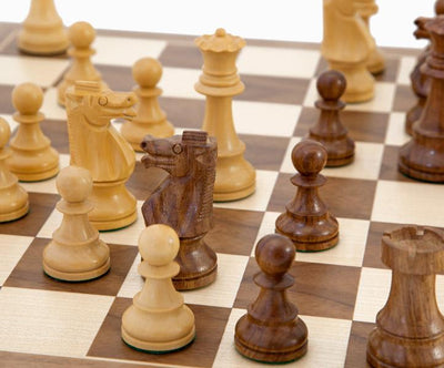 British Acacia and Walnut Chess Set - Official Staunton™ 