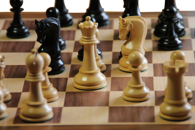 Leningrad Ebonised Chess Pieces & 19" Walnut Chess Board - Official Staunton™ 
