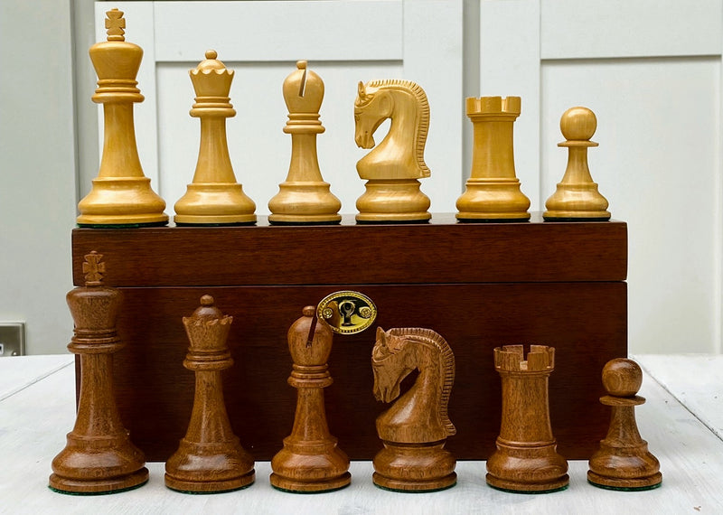 Leningrad Acacia Chess Pieces & Mahogany Box - Official Staunton™ 