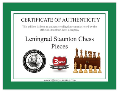 Leningrad Black Chess Pieces, Mahogany Chess Board & Deluxe Box - Official Staunton™ 